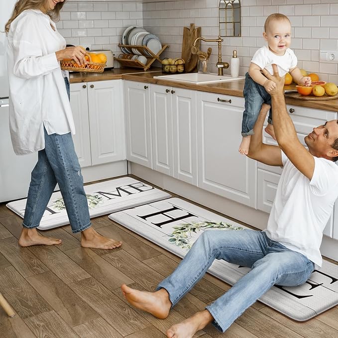 KIMODE Farmhouse Kitchen Mat 2PCS Anti Fatigue Kitchen Rugs Non-Skid Waterproof Kitchen Floor Mat Cushioned Comfort Standing Mat for Office,Laundry,Sink,Home