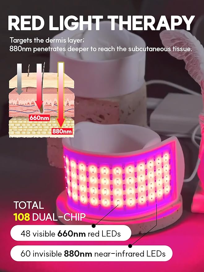 Red Light Therapy for Wrist, Neck, Hands, Ankle with 108 Near Infrared Dual Chip LED 880nm 660nm, White Silicone Band, Brace, Heating pad, Portable, Flexible, P PEACH TECH, SALUS