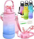 1/2 Gallon Water Bottle with 74.3 oz Capacity - Motivational Time Markers for Daily Hydration Goals - Leakproof BPA Free Tritan with Removable Straw