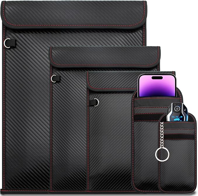 Faraday Bags 5 Pack, Anti-Tracking Faraday Bag for Laptops & Tablets & Phones & Car Keys, Premium EMP Proof Bag, Water-Resistant & Durable Faraday Cage Set