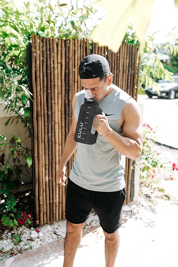 ZULU Goals 64oz Half Gallon Plastic Water Bottle with Straw and Time Marker | Large Reusable Jug with Handle and Leak Proof Lid for All Day Hydration, Gym and Outdoors, Gift Ready, Grey