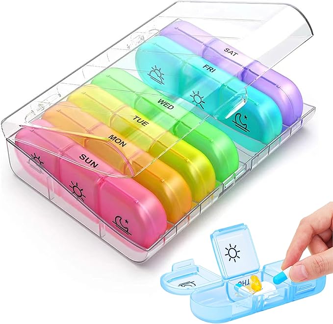 Weekly Pill Organizer 3 Times a Day, Large 7 Day Pill Box 3 Times a Day with Separate Container, Portable Pill Case for Fish Oil and Supplements Medication, Vitamins