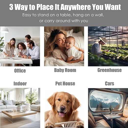 Professional Indoor Air Quality Monitor with AQI Alerts, Portable Real-Time Detector for Home, Car, Plants & Pet