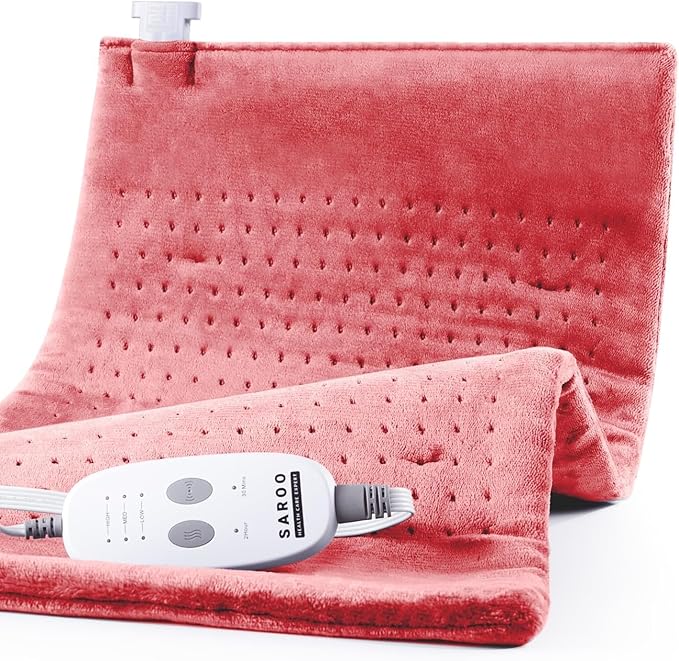 Massaging Weighted Heating Pad - Electric Heating Pad for Back Pain Relief with Massager, 3 Heat, 6 Massage, Auto Off, Extra Large Vibrating Heat Pad for Shoulder Neck (Grapefruit Red, 12"×24")