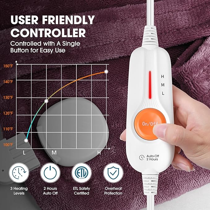 Boileau Electric Heating Pad for Back Pain Relief, Birthday Gifts for Women Men Mom Dad Elderly, Self Care Gifts for Him Her Wife Husband, Neck Shoulder Back Pain Relief 24"x33" Large Heating Heat Pad