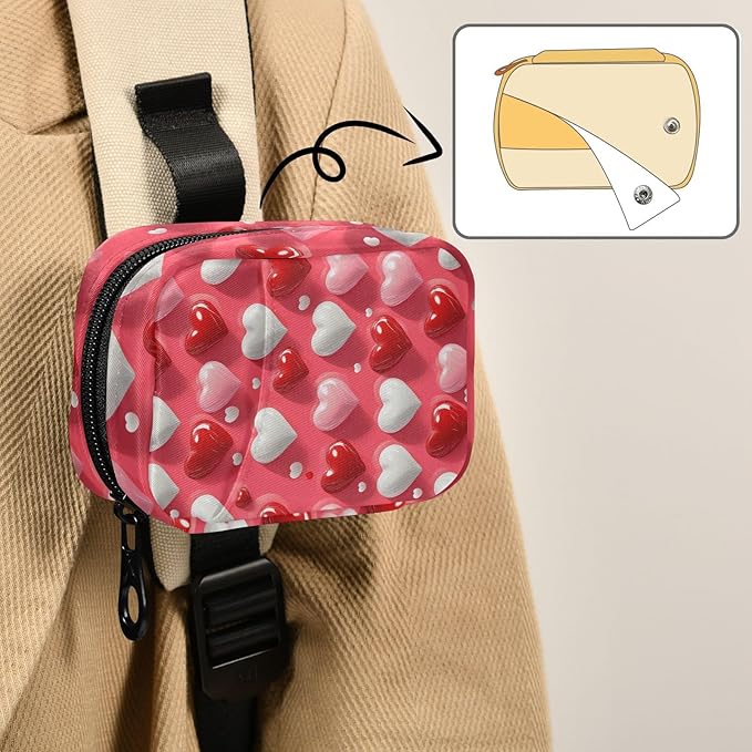 Heart Red Pink Travel Pill Case Bag with Compartments Twill Fabric Organizer with Plastic Inner Box for Medication Vitamins & Supplements