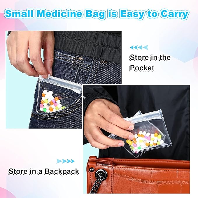 CertBuy 100 Pcs Pill Pouch Bags Zippered Reusable Pill Pouch, Pill Baggies Clear Plastic Pill Bags Self Sealing Travel Medicine Organizer Storage with Slide Lock for Pills and Small Items 7.6 x 7CM