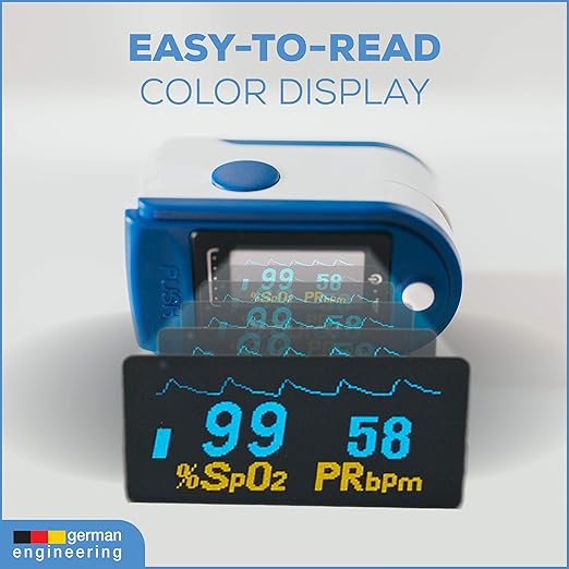 Beurer PO50 Fingertip Pulse Oximeter, Blood Oxygen Saturation & Heart Rate Monitor, 4 Colored Graphic Display Formats, Extra-Small & Light, Strap & Batteries Included