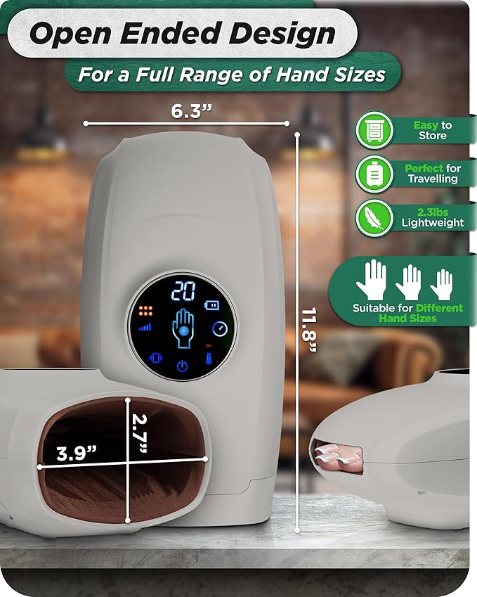 Lunix LX7 FSA Carpal Tunnel & Wrist Pain Relief Device, Heated Air Compression Hand Massager for Arthritis, Mothers Day Gifts for Women & Mom, Touchscreen, Cloud Gray