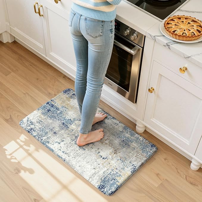 LEEVAN Kitchen Mats Cushioned Anti Fatigue Blue,Non Slip Waterproof Thick Kitchen Mats for Floor,Memory Foam Comfort Abstract Modern Kitchen Floor Mat for Sink,Laundry,Home,Office,Desk(20"x31")