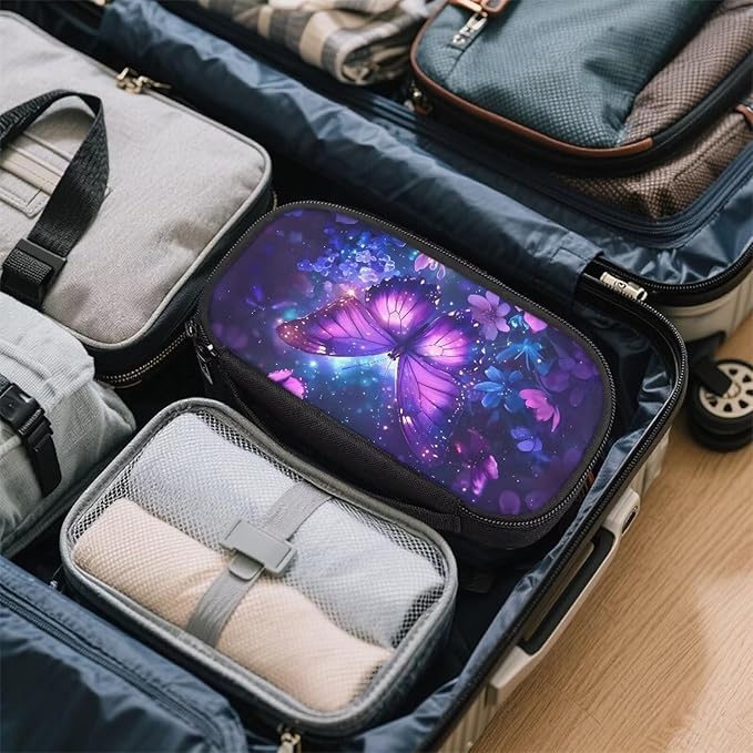 Purple Butterfly Flowers Insulin Pen Cooler Travel Case Insulated Diabetic Medication Organizer Carrying Bag to Store Insulin Cartridges, Needles, Test Strips, Easy to Clean & Use