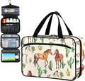 Fustylead Watercolor Hand Draw Horses and Cactus Pill Organizer Bag Large Medicine Travel Carrying Case with Zipper for Vitamin Supplements Fish Oil, Empty First Aid Kit for Hiking Camping