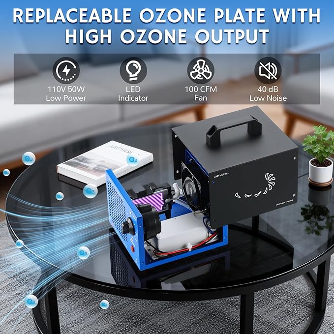 Airthereal MA5000 Commercial Ozone Generator, High Capacity Ozone Machine Odor Removal - Home Air Ionizers O3 Deodorizer for Rooms, Smoke, Cars and Pets, Eliminate Odors up to 2000sq.ft., Blue