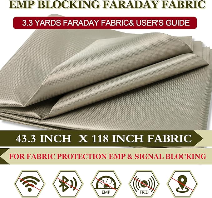 Faraday Fabric,Faraday Cloth 43.3"x118" Big 3.3 Yard Military Grade Conductive Material Protection EMP & Signal Blocking Fabric from WiFi,GPS