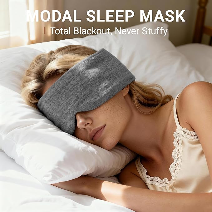 Mist Grey Modal Eye Mask for Sleep, Adjustable Breathable Wrap (70cm), Lightweight Soft Blindfold for Travel and Mediation, Holiday Ready-to-Gift Set for Men and Women from Timeless Artworks