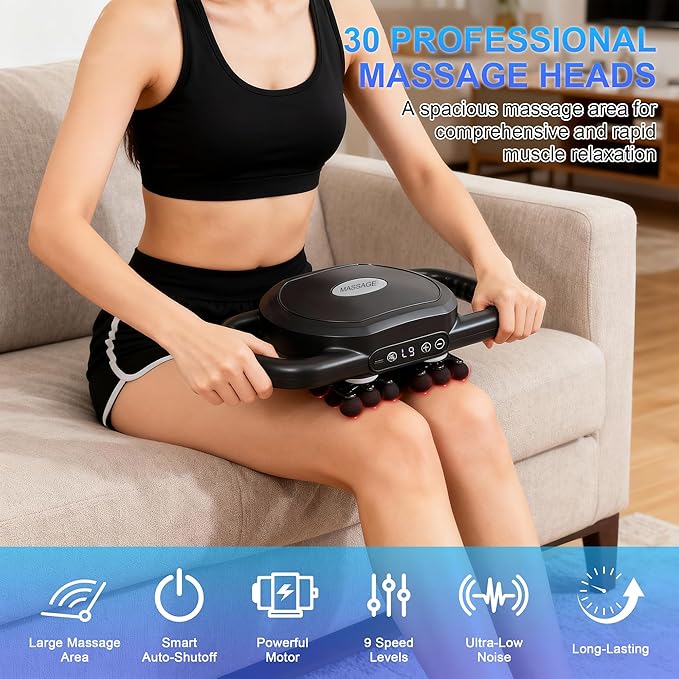 Pro Grade 30 Head Massage Gun Deep Tissue-9 Modes & 9 Intensity Levels, Ultra-Quiet Percussion Muscle Massager for Pain Relief In Back/Shoulder/Legs/Waist/Feet/Buttocks, Fit for Home/Office/Gym Use