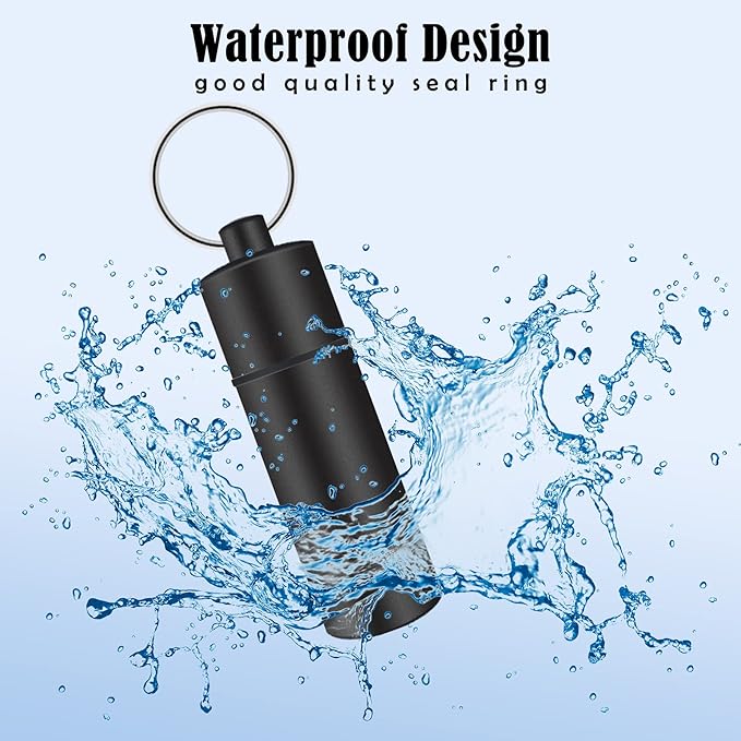 Small Pill Box Waterproof Keychain Pill Holder Portable Travel Pill Container Metal Case with Keyring for Outdoor Camping Travel
