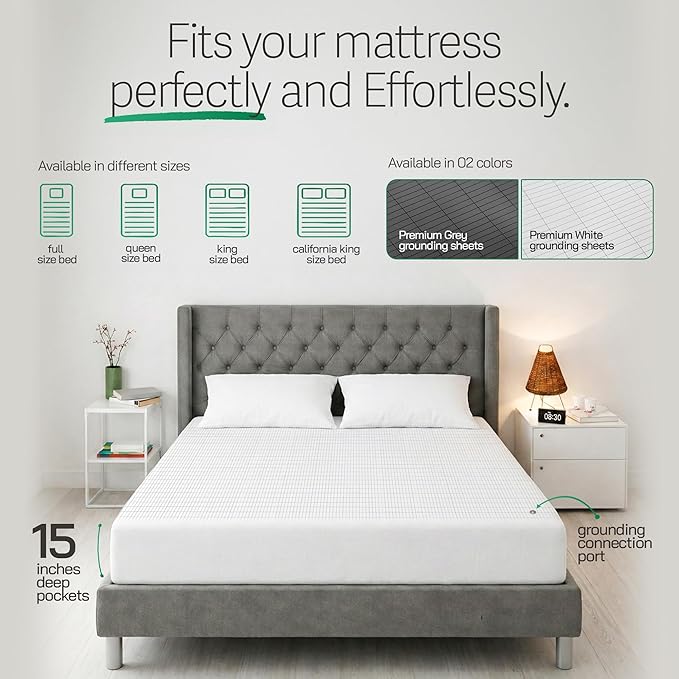 Earthbound Grounding Sheets Queen Size - Improve Sleep and Relax with Our 90% Organic Cotton, 10% Pure Silver Grounded Sheet | Reduce Inflammation w/Well Deep Pocket Grounding Well Bed Sheet - White