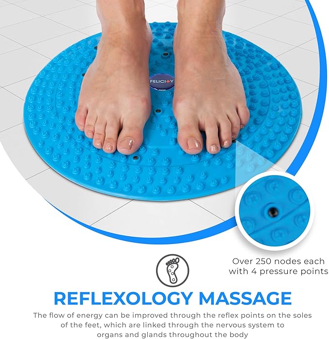 Daiwa Felicity Foot Massager Mat - Reflexology Mat with Magnetic Therapy Acupressure Disc - Ergonomic Acupressure Mat for Feet Relaxation, Pressure Point Pad - (Blue)
