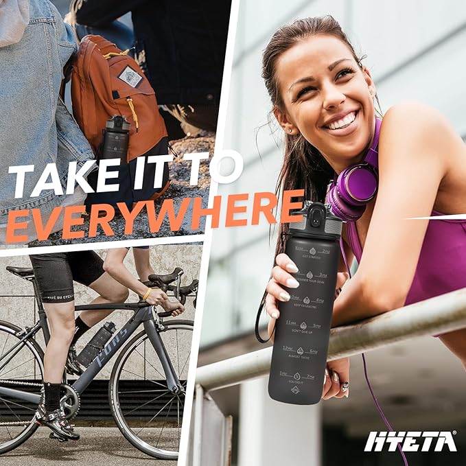 Hyeta 32oz Water Bottles with Straw - Stay Motivated and Hydrated with Convenient Times to Drink Markings, Durable, Leak-proof