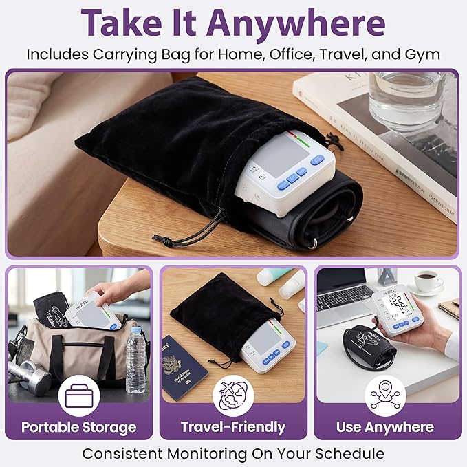 Blood Pressure Monitor for Home Use with Large Upper Arm Cuff - Automatic Talking Pulse and BP Machine with 240 Memory Recalls for 3 Users - Carrying Bag and Batteries Included, Backlit Digital LCD