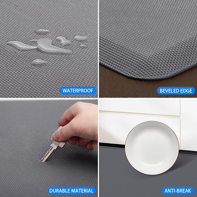 HappyTrends Kitchen Mat Cushioned Anti-Fatigue Rug Non-Slip Kitchen Rugs Stain Resistant Ergonomic Comfort Mat for Floor, Office, Sink, Laundry (17.3"x 47", Grey)