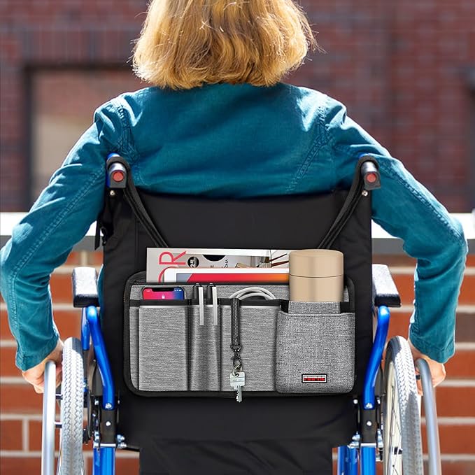 FINPAC Wheelchair Side Organizer Bag with Cup Holder(Gray) Weekly Pill Organizers (Emerald Illusions)