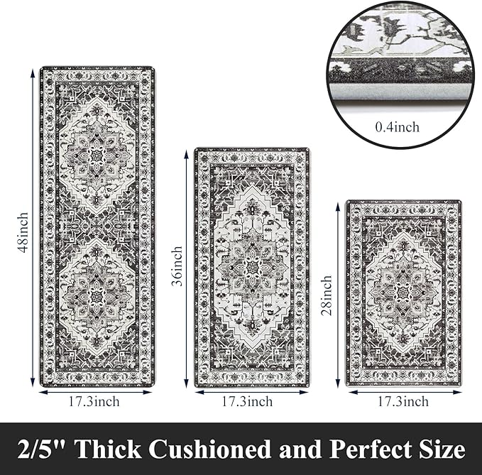 Cushioned Kitchen Rug Sets 3 Piece Anti Fatigue Kitchen Mats for Floor Non Slip Waterproof Kitchen Rugs and Mats Comfort Standing Mat Runner for Home Office,Sink,Laundry