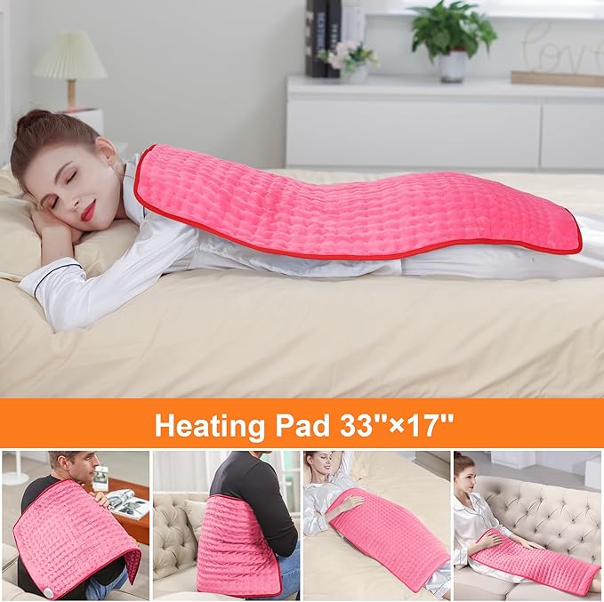 Deepsoon Heating Pad,Electric Heating Pads for Back,Neck,Abdomen,Moist Heating Pad for Shoulder,Knee,Arms,Legs,Dry/Moist Heat & Auto Shut Off,Christmas Gifts for Men and Women,Fuchsia,33x17 Inch