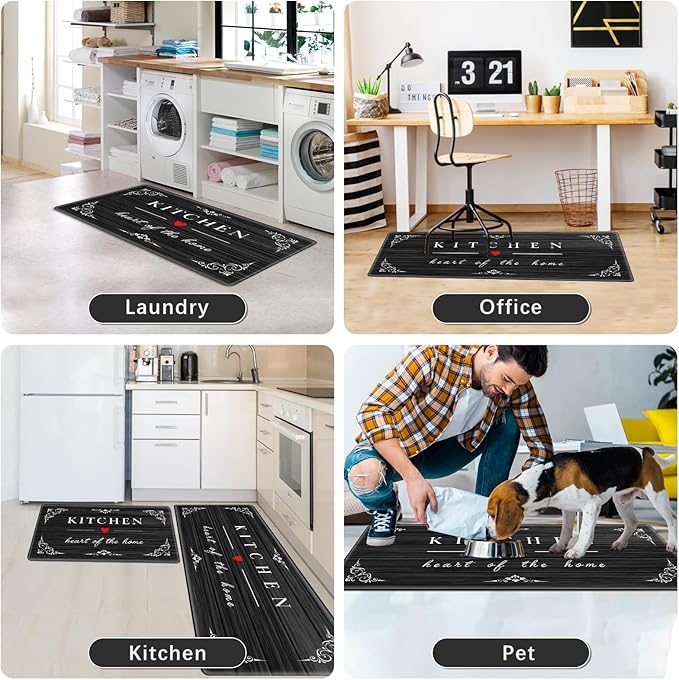 Sofort Kitchen Mat for Floor Anti Fatigue Cushioned Kitchen Mats 2 Pieces Non Slip Waterproof Rugs, Rustic Wooden Comfort Standing Mats for Office, Sink, Laundry