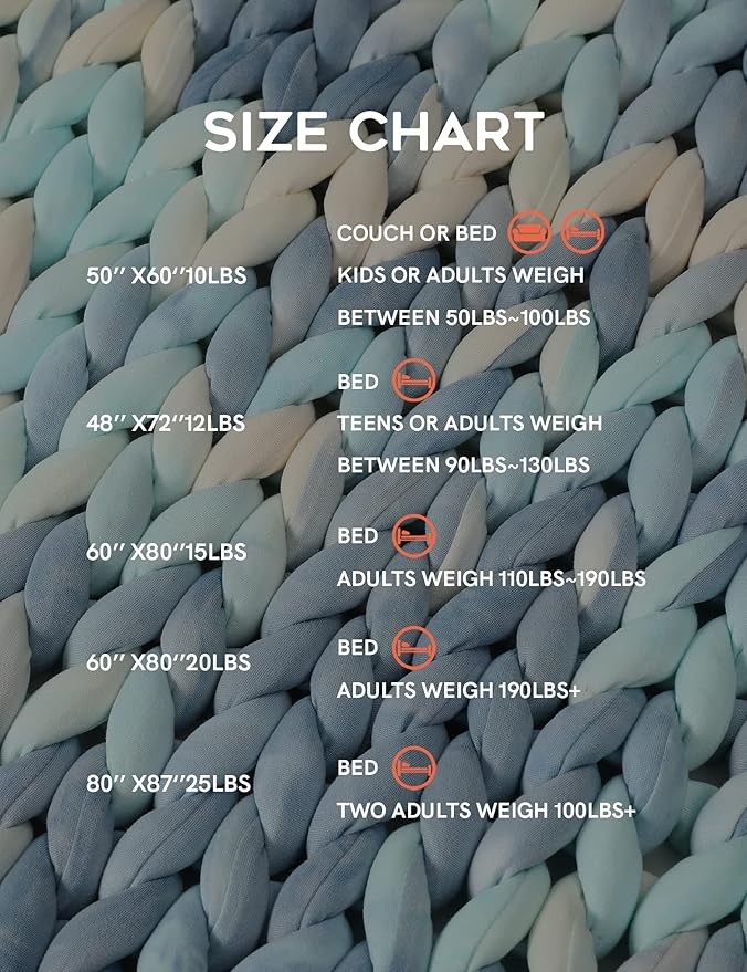 YnM Weighted Blanket, Handmade Chunky Knitted Design, Soft and Cozy, Temperature Regulating and Breathable, Machine Washable Throw for Sleep or Home Decor (Light Blue Tie-Dyed, 80x87 Inch, 25lbs)