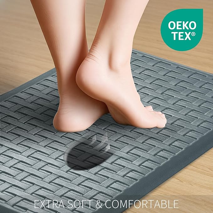 UKISS Kitchen Rugs ，Waterproof Kitchen Mats ，Cushioned Anti Fatigue Kitchen Mat for Floor, Non-Slip Comfort Foam Standing Mat for Kitchen, Floor Home, Office, Sink, Laundry (Grey, 17.3"x28")