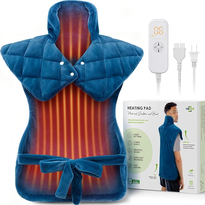 Weighted Electric Heating Pad for Neck Shoulders Back - Large Heat Pad with 6 Heat Settings & 4 Timers, Auto-Off, Machine Washable, Pain Relief Pad - Christmas Gifts for Women Men Mom Dad