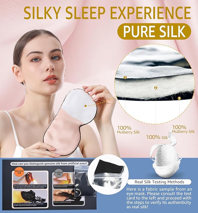 Luxury Pure Silk Sleep Mask | 100% Natural Mulberry Silk | Double-Sided Softness | Adjustable Strap & Full Light Blocking | Perfect for Travel, Office Naps & Nighttime Sleep (Pink)
