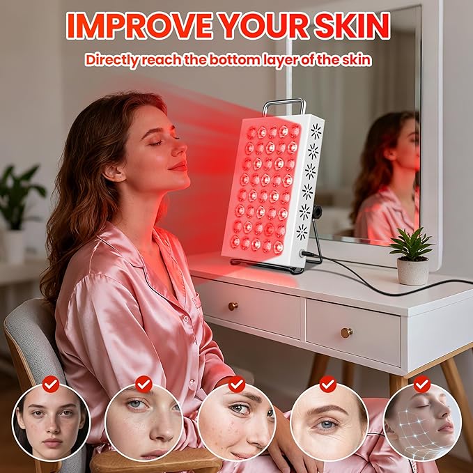 AearKing Red Light Therapy for Face and Body, 660nm & 850nm Near Infrared Red Light Therapy Panel with Adjustable Stand, Portable Dual Chip LED Red Light Therapy Lamp with Timer & 5 Brightness Levels