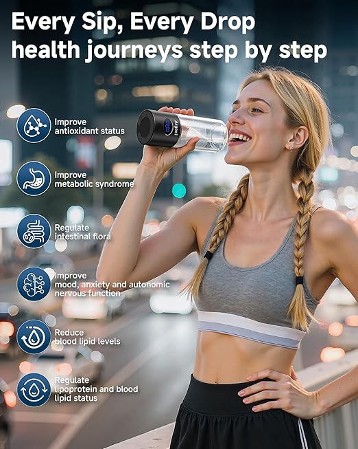 Hydrogen Water Bottle - 5000 PPB in 8 Minutes, Cyclic Mode for 8 Hours, Self Clean, Aluminum & Glass, for Travel Sports Office Home, Gift for Father Mom Family Friends Clients(Black, 12Oz)
