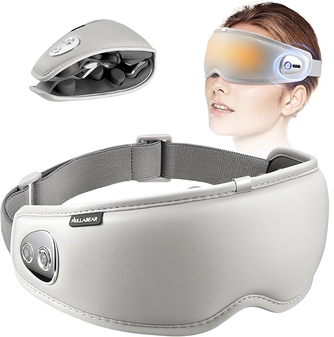 Eye Massager with Heat, 5 Massage Modes, Bluetooth Music, Soft Lightweight Foldable & Portable, IP65 Waterproof Sleep Mask, Gifts for Eye Care Strain Relief and Relaxation