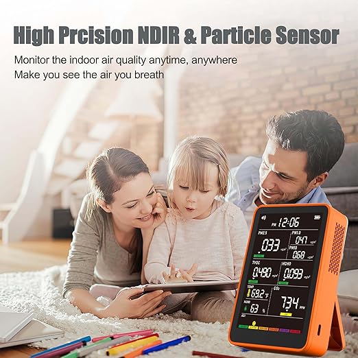 Professional Indoor Air Quality Monitor with AQI Alerts, Portable Real-Time Detector for Home, Car, Plants & Pet