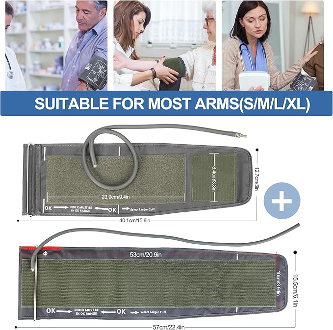 Full-Size Blood Pressure Replacement Cuffs - 5.9-9.5 & 9-21 Inches, Fit Small Medium Large XL XLarge Extra Large Big Arms, 6 Sizes of Connectors Compatible with Omron or Other Brands (Cuffs Only)