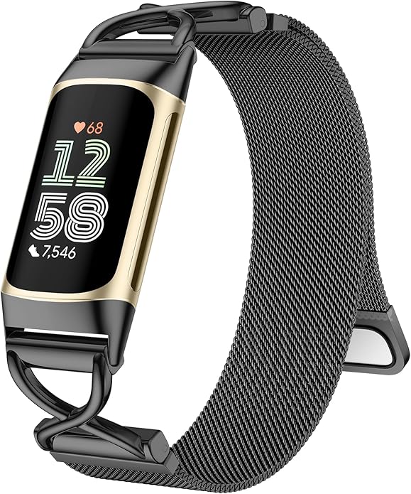 JKD X-Shape Metal Band Compatible with Fitbit Charge 6/ Charge 5 Bands for Women Men, Soft Stainless Steel Mesh Loop Strap Bracelet Wrist Band Replacement for Fitbit Charge 5/ Charge 6 Fitness Tracker
