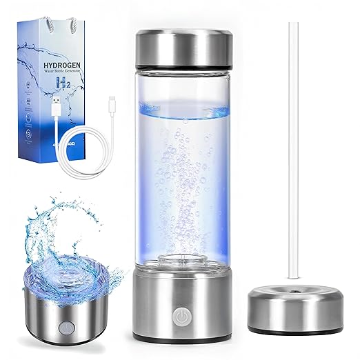 New Version Hydrogen Water Bottle Generator, Improve Water in 3 Minutes, 4000 ppb Hydrogenated Water Ionizer Bottle with SPE/PEM Technology, Perfect for Home, Office, Gym, Travel (Silver Chrome)
