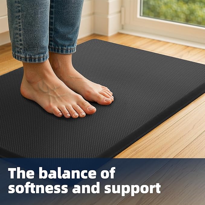 Kitchen Mat Cushioned Anti Fatigue, 0.75" Waterproof,Non Slip Kitchen Rugs, Memory Foam Comfort Mat for Standing at Home,Office,Sink,Laundry(17"x31" Black)