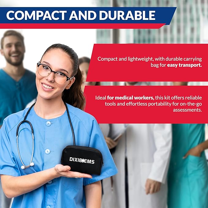 Dixie EMS Aneroid Sphygmomanometer and Dual Head Stethoscope Set with Adult Size Blood Pressure Cuff, Calibration Key and Carrying Case – Navy Blue