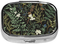 Vintage Botanical Pill Box-2 Compartment Small Pill Case Square Organizer Case with Mirror Portable Metal Medicine Box Travel Container for Pocket & Purse Women Men(Wild Plants)