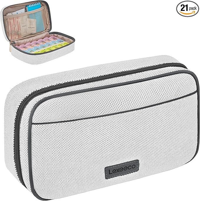 Weekly Travel Pill Organizer 3 Times A Day Pill Case for Purse with Removable 7 Day Pill Box Holder,Cute Medication Organizer Pill Container for Medicine, Vitamin, Supplement(Dark Grey, Large)