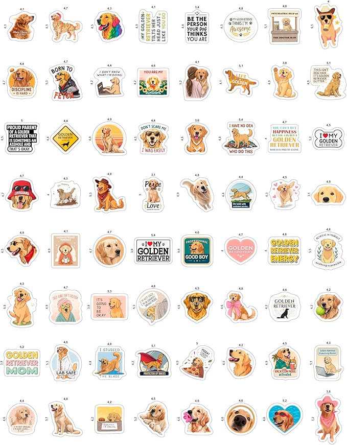 100Pcs Golden Retriever Stickers for Water Bottle, Laptop - Golden Retriever Gifts, Party Supplies & Decorations - Dog Stickers and Decals - Gift for Women & Men