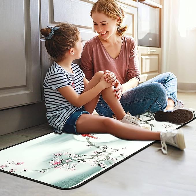 Cardinal Kitchen Rugs 2 Piece Set for Floor Mat, Rug With Birds Non Skid Washable Absorbent Cardinal Kitchen Mat for in Front of Sink for Standing for Home Cardinal Kitchen Decor 17"X30"+17"X47"