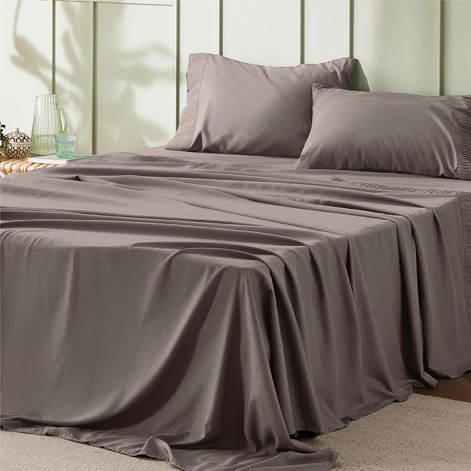 Bedsure King Size Sheets Set - 4 Pieces Soft King Sheets - Breathable & Cooling - Hotel Luxury - Easy Care Polyester Microfiber Bedding for Women, Men, Taupe