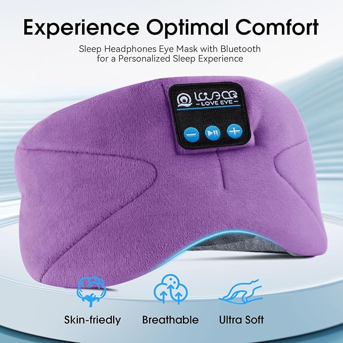 LOVE EYE Sleep Headphones Bluetooth 5.4 Sleeping Eye Mask Wireless Music Earphones with HD Speakers for Side Sleepers Total Blackout Cotton Mask for Travel, Home, Office, Unique Gifts
