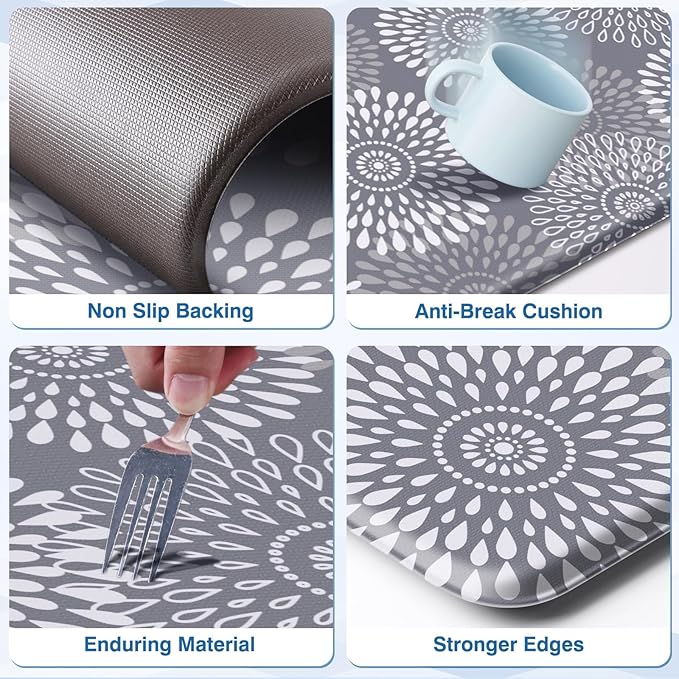 LuxStep Kitchen Mat Cushioned Rugs Anti-Fatigue Mats for Kitchen Floor,Waterproof Non-Slip Mats and Rugs Set for Office,Floor,Laundry 17.3"×30"+17.3"×70",Grey